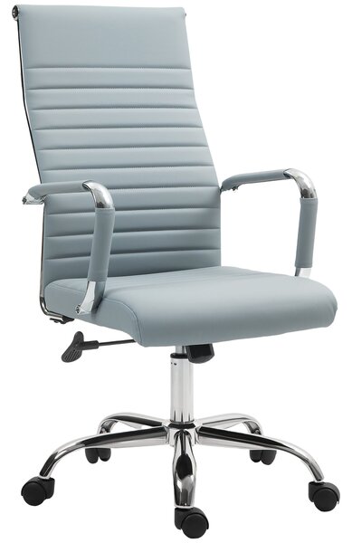 Ergonomická kancelářská židle Vinsetto s houpací funkcí, výškově nastavitelná otočná židle s područky, umělá kůže, světle šedá | Aosom