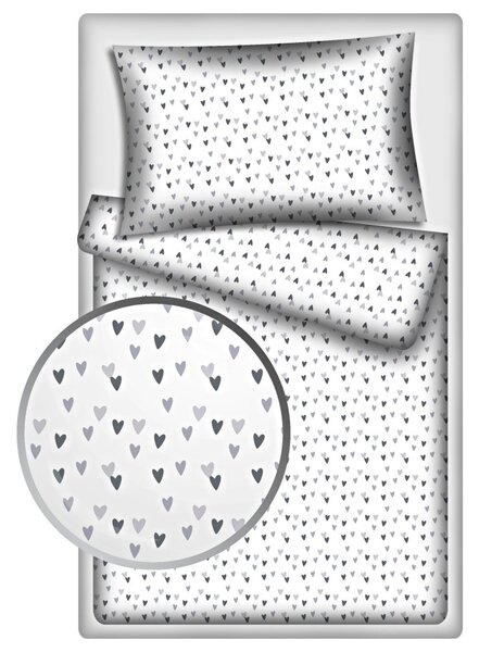 Povlečení hladká bavlna LUX ŠEDÁ SRDCE - 140/200 + 70/90 cm