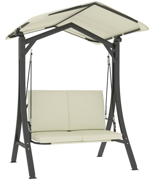 Outsunny Hollywoodská houpačka s nastavitelnou sluneční střechou a polstrováním sedadel, 2-místná zahradní houpačka pro až 220 kg, UV 30+, 150x120x182