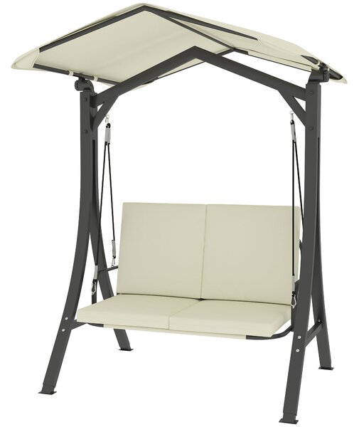 Outsunny Hollywoodská houpačka s nastavitelnou sluneční střechou a polstrováním sedadel, 2-místná zahradní houpačka pro až 220 kg, UV 30+, 150x120x182