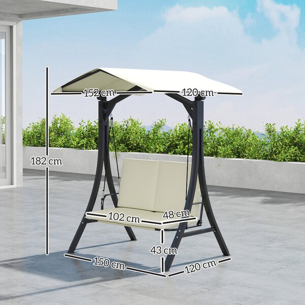 Outsunny Hollywoodská houpačka s nastavitelnou sluneční střechou a polstrováním sedadel, 2-místná zahradní houpačka pro až 220 kg, UV 30+, 150x120x182