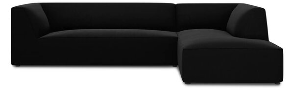 Rohová pohovka buro s područkami pravá 273 cm samet černá