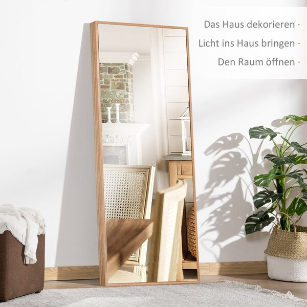 Zrcadlo HOMCOM s rámem z přírodního dřeva 125 x 45cm – Zrcadlo do předsíně, plné délky, zavěsitelné, do obývacího pokoje či ložnice | Aosom