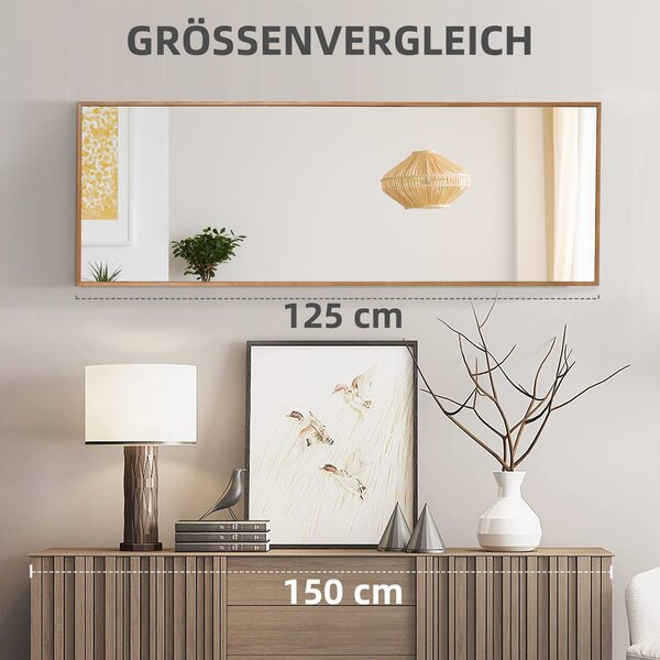 Zrcadlo HOMCOM s rámem z přírodního dřeva 125 x 45cm – Zrcadlo do předsíně, plné délky, zavěsitelné, do obývacího pokoje či ložnice | Aosom