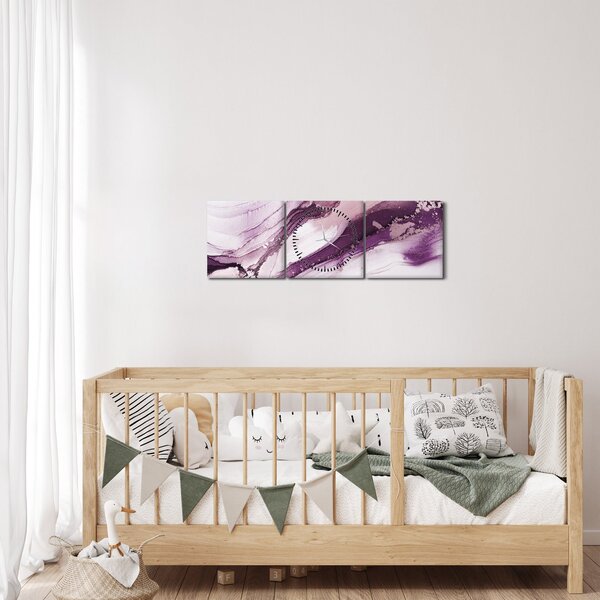 Obraz - Purple fluid art (s hodinami) (90x30 cm)
