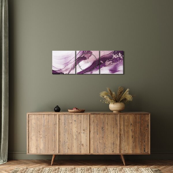Obraz - Purple fluid art (s hodinami) (90x30 cm)