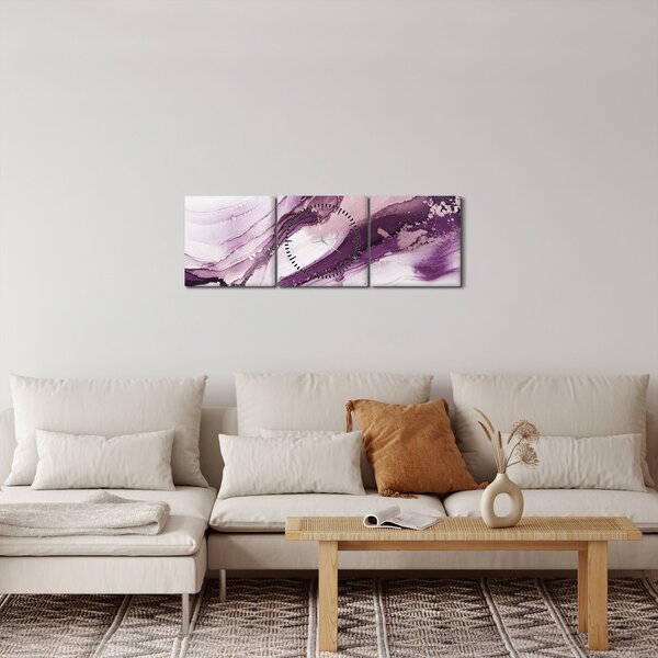 Obraz - Purple fluid art (s hodinami) (90x30 cm)