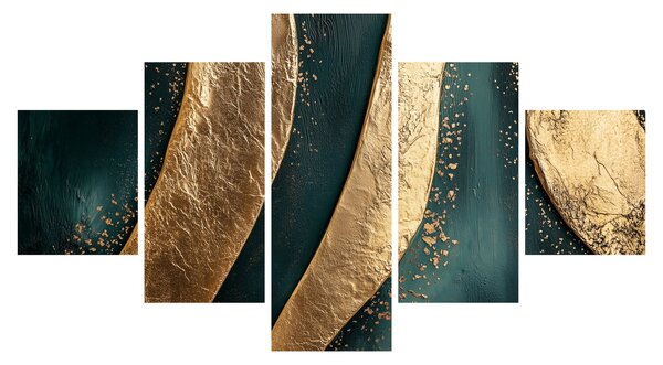 Obraz - Zelená abstrakce se zlatem I. (125x70 cm)