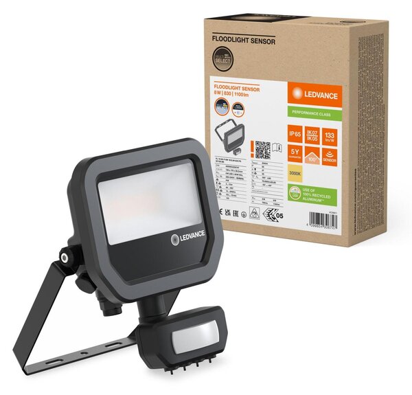 LEDVANCE LED reflektor FL 10 SN P 8W 1K2LM 830 PS SY100 BK 4099854306747