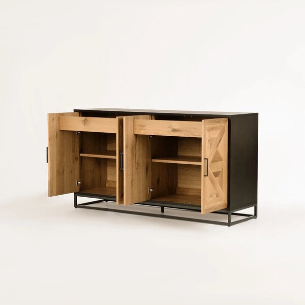 LivinHill Komoda Indus 160 cm z masivu dub přírodní/grafit