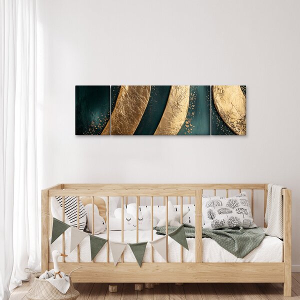 Obraz - Zelená abstrakce se zlatem I. (170x50 cm)