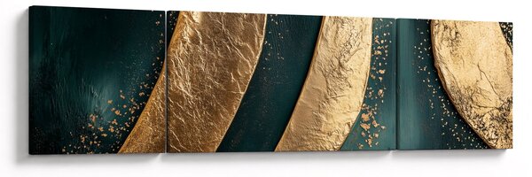 Obraz - Zelená abstrakce se zlatem I. (170x50 cm)