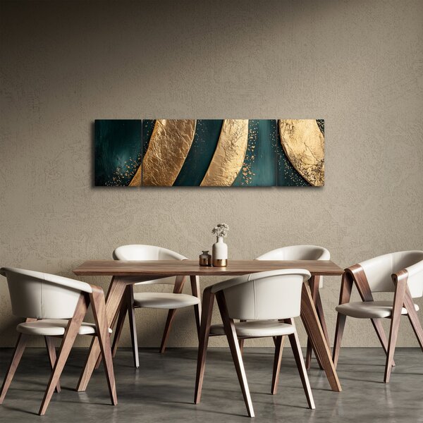 Obraz - Zelená abstrakce se zlatem I. (170x50 cm)