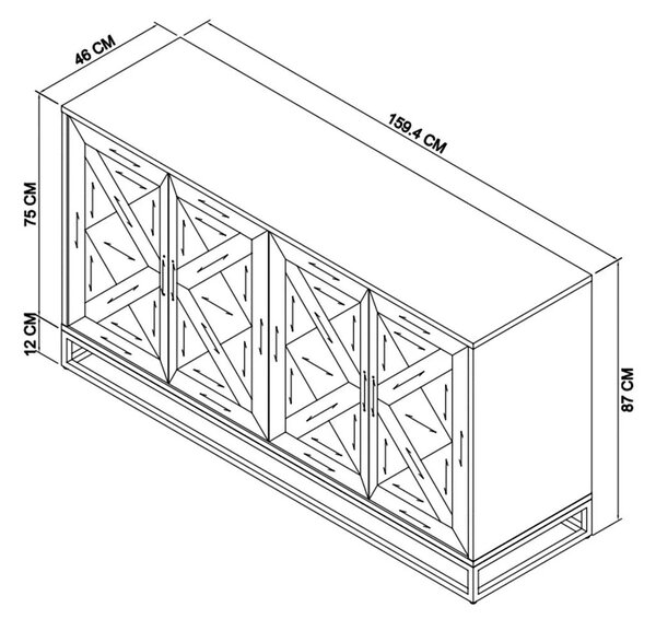 LivinHill Komoda Indus 160 cm z masivu dub přírodní/grafit