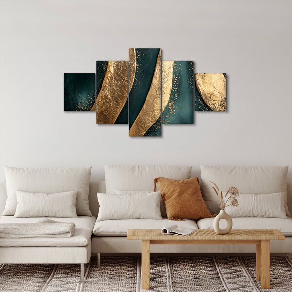 Obraz - Zelená abstrakce se zlatem I. (125x70 cm)