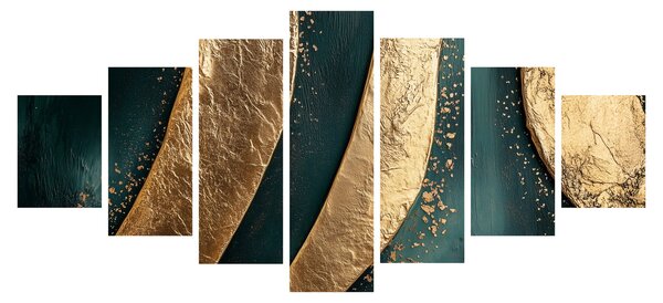 Obraz - Zelená abstrakce se zlatem I. (210x100 cm)