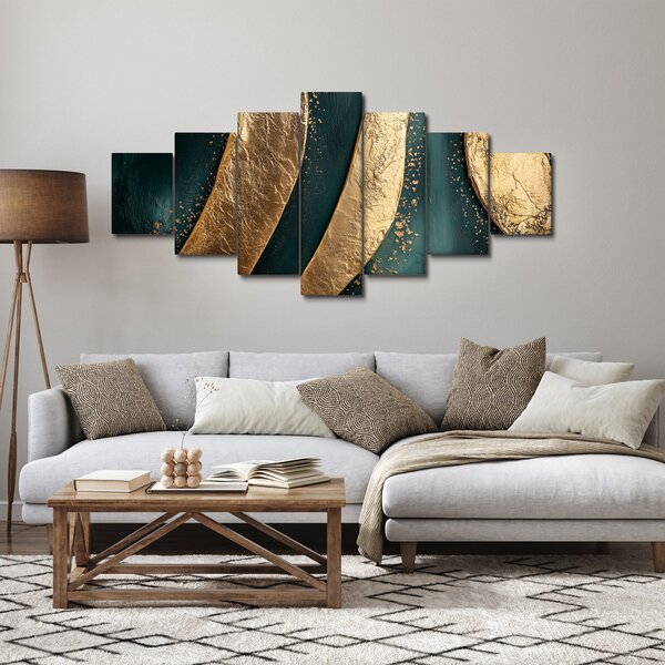 Obraz - Zelená abstrakce se zlatem I. (210x100 cm)
