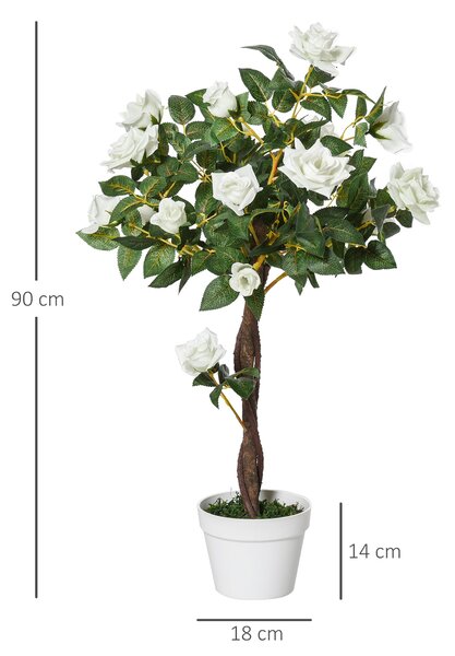Outsunny Velká Umělá Růžová Rostlina 90cm – Umělá Rostlina, Plastový Růžový Strom v Květináči | Aosom