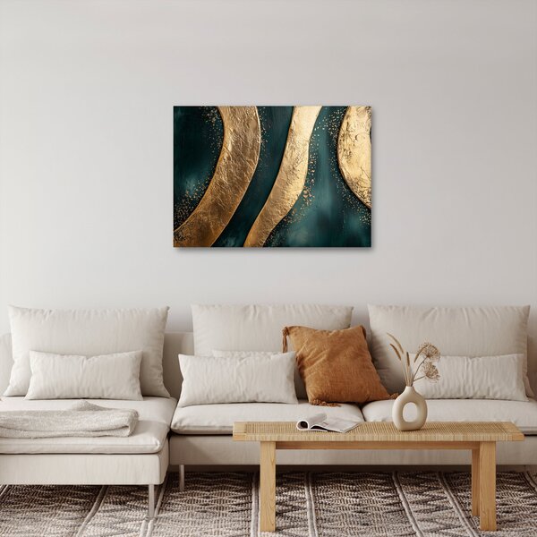 Obraz - Zelená abstrakce se zlatem I. (70x50 cm)