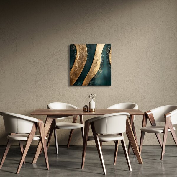 Obraz - Zelená abstrakce se zlatem I. (30x30 cm)
