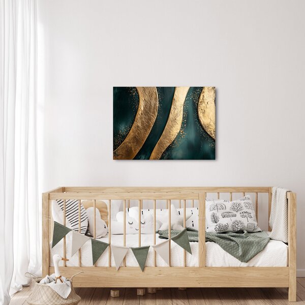 Obraz - Zelená abstrakce se zlatem I. (70x50 cm)