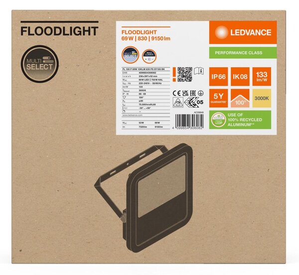 LEDVANCE LED reflektor FL 100 P 69W 10KLM 830 PS SY100 BK 4099854306082