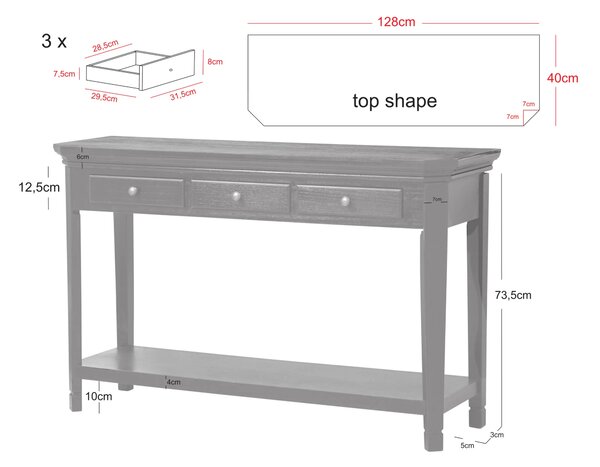 LivinHill Konzolový stolek Cesena 128 cm z masivu černý