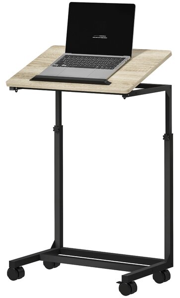 HOMCOM C-Tvarovaný Noční Stolek, Výškově Nastavitelný Kávový Stolek na Kolečkách, Stolek vedle Pohovky pro Malé Prostory, Obývací Pokoj, 55 x 36 x 62