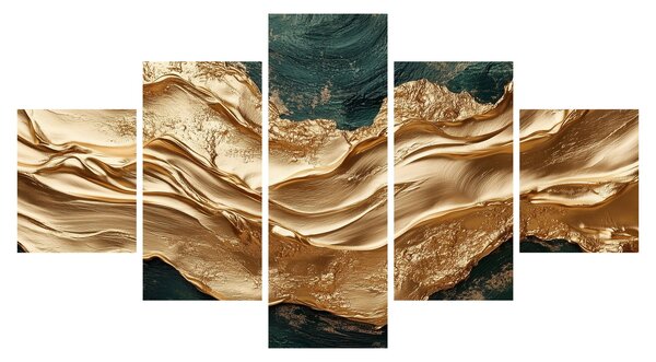 Obraz - Zelená abstrakce se zlatem II. (125x70 cm)