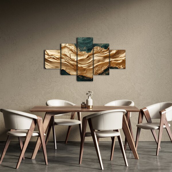 Obraz - Zelená abstrakce se zlatem II. (125x70 cm)