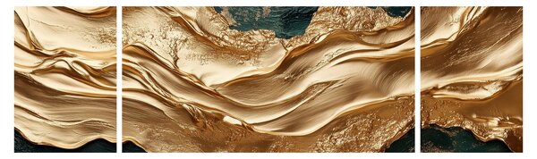 Obraz - Zelená abstrakce se zlatem II. (170x50 cm)