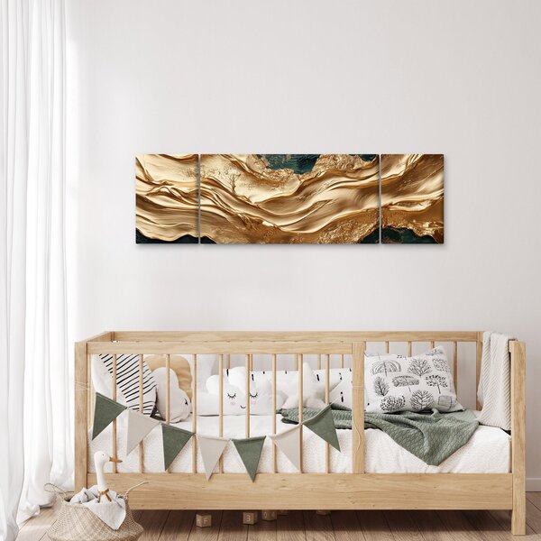 Obraz - Zelená abstrakce se zlatem II. (170x50 cm)