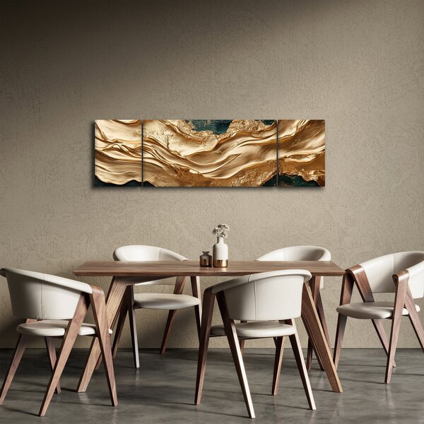 Obraz - Zelená abstrakce se zlatem II. (170x50 cm)