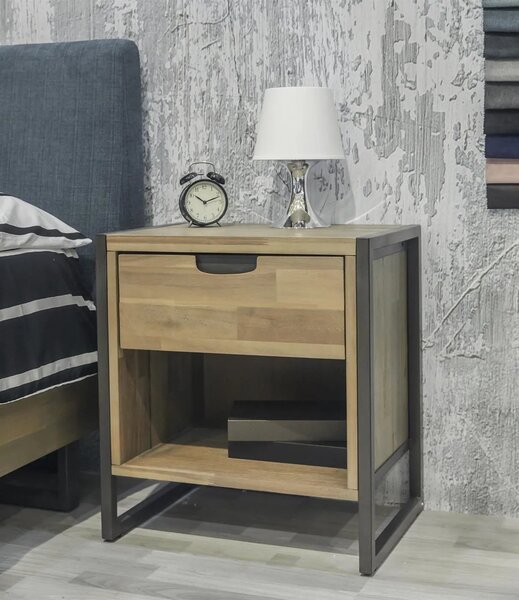 LivinHill Noční stolek Flow 55 cm z masivu hnědý/grafit