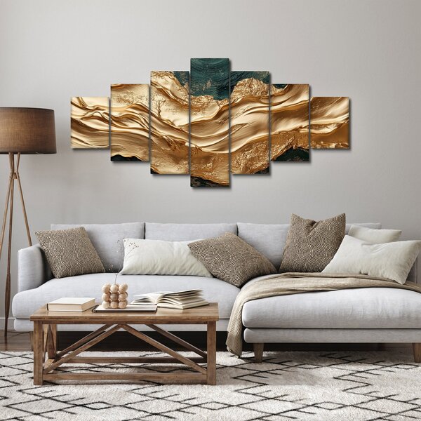Obraz - Zelená abstrakce se zlatem II. (210x100 cm)