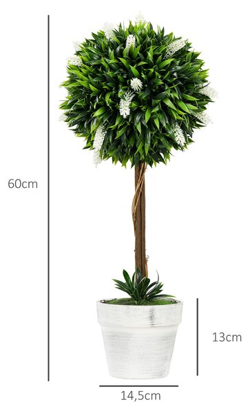 Sada 2 umělých levandulových rostlin HOMCOM, 60 cm velkých, umělé květiny v květináči, plastové květiny jako skutečné pro moderní dekoraci obývacího p