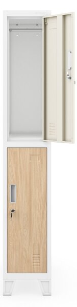 Šatní skříň kovová pracovní hluboká 2-dveřová bílá/dub sonoma, 292x1720x600 mm: BARTEK 1 Plus D600 Eco Design