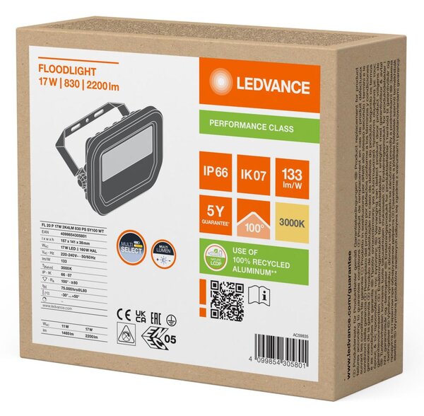 LEDVANCE LED reflektor FL 20 P 17W 2K4LM 830 PS SY100 WT 4099854305801