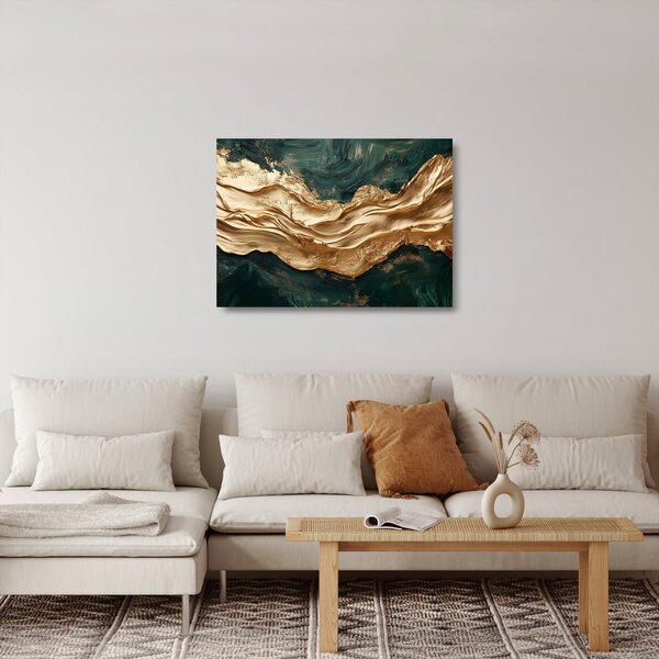 Skleněný obraz - Zelená abstrakce se zlatem II. (70x50 cm)