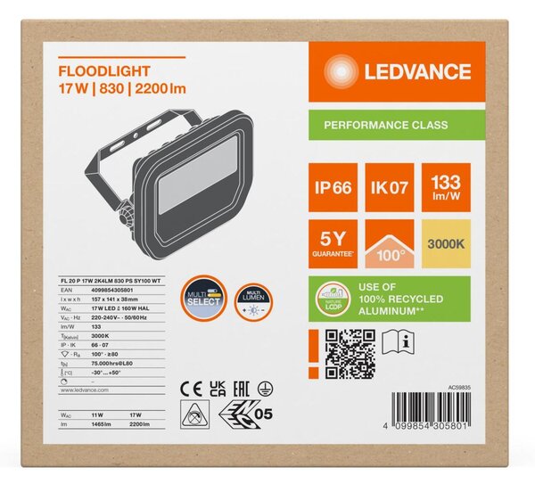LEDVANCE LED reflektor FL 20 P 17W 2K4LM 830 PS SY100 WT 4099854305801