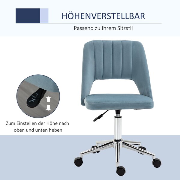 Vinsetto Kancelářská Židle, Výškově Nastavitelná Židle do Domácí Kanceláře bez Područek, Otáčivá Kancelářská Židle s Vrstvou Sametu, Ergonomická Židle