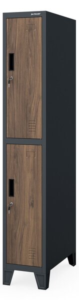 Šatní skříň kovová pracovní hluboká 2-dveřová antracit/ořech, 292x1720x600 mm: BARTEK 1 Plus D600 Eco Design