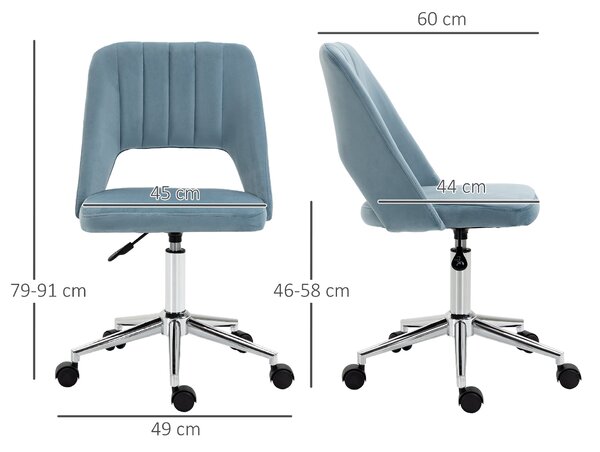 Vinsetto Kancelářská Židle, Výškově Nastavitelná Židle do Domácí Kanceláře bez Područek, Otáčivá Kancelářská Židle s Vrstvou Sametu, Ergonomická Židle