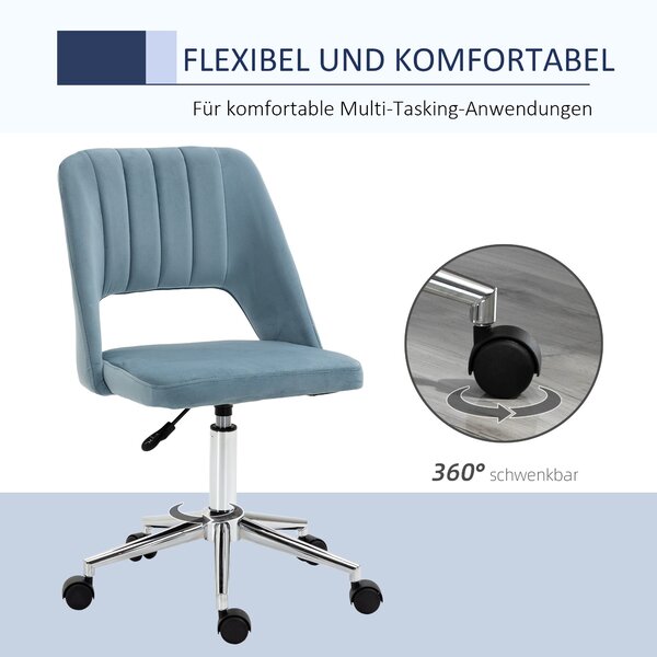Vinsetto Kancelářská Židle, Výškově Nastavitelná Židle do Domácí Kanceláře bez Područek, Otáčivá Kancelářská Židle s Vrstvou Sametu, Ergonomická Židle