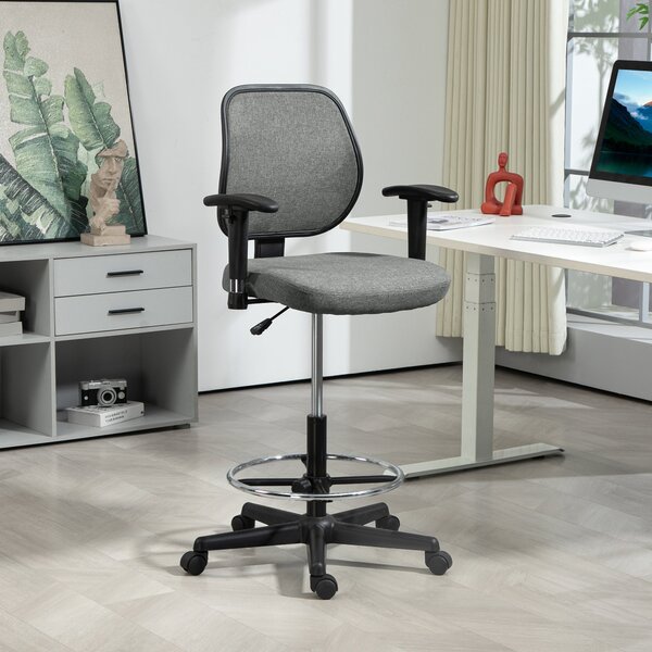 Vinsetto Vysoká Židle do Kanceláře se Nastavitelným Sedákem a Područky, dim. 60Š x 57H x 97-119V cm na Kolečkách, Šedá | Aosom