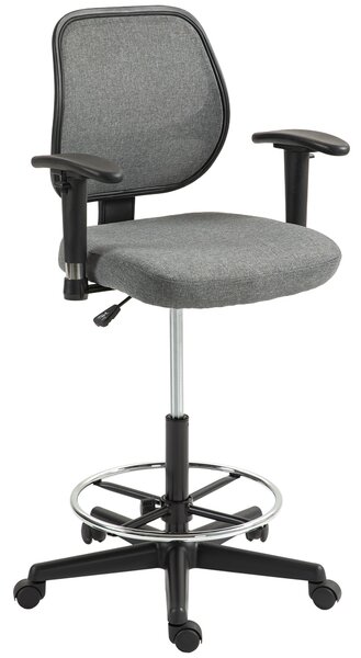 Vinsetto Vysoká Židle do Kanceláře se Nastavitelným Sedákem a Područky, dim. 60Š x 57H x 97-119V cm na Kolečkách, Šedá | Aosom