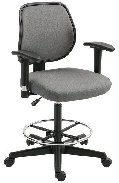 Vinsetto Vysoká Židle do Kanceláře se Nastavitelným Sedákem a Područky, dim. 60Š x 57H x 97-119V cm na Kolečkách, Šedá | Aosom