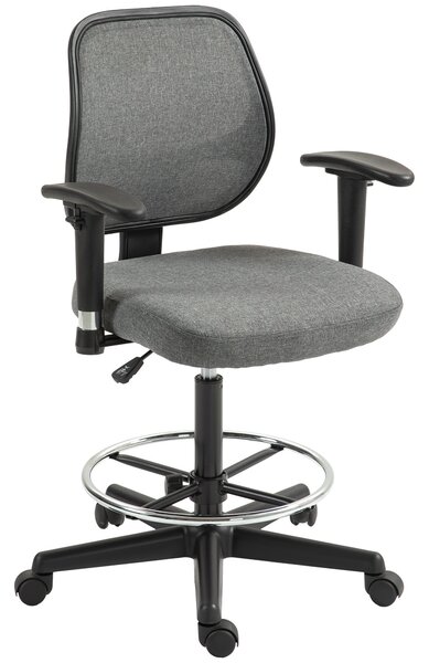 Vinsetto Vysoká Židle do Kanceláře se Nastavitelným Sedákem a Područky, dim. 60Š x 57H x 97-119V cm na Kolečkách, Šedá | Aosom