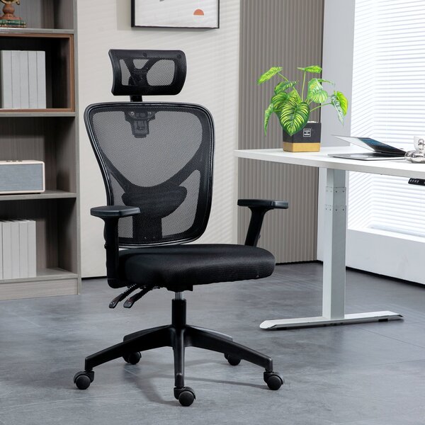 Vinsetto Kancelářská Židle, Kancelářská Židle, Nastavitelný Hlava a Opěrky Rukou, Naklápěcí Ergonomický Opěrák, Výškově Nastavitelný Sedák, Otočná, Pr