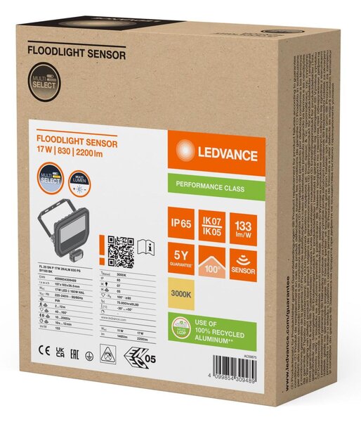 LEDVANCE LED reflektor FL 20 SN P 17W 2K4LM 830 PS SY100 BK 4099854309489